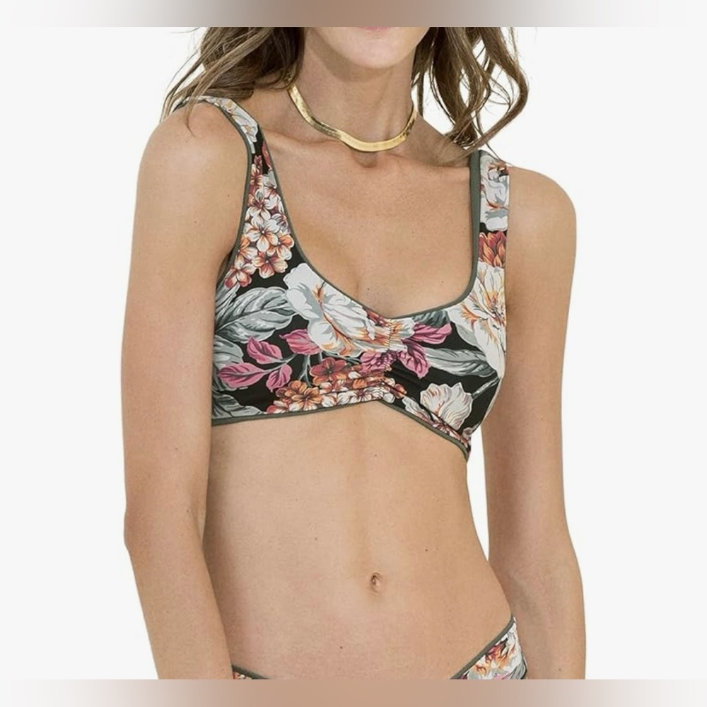 Maaji Pine Green Passion 2 Way Wear Classic Floral Bralette Bikini Top Size M